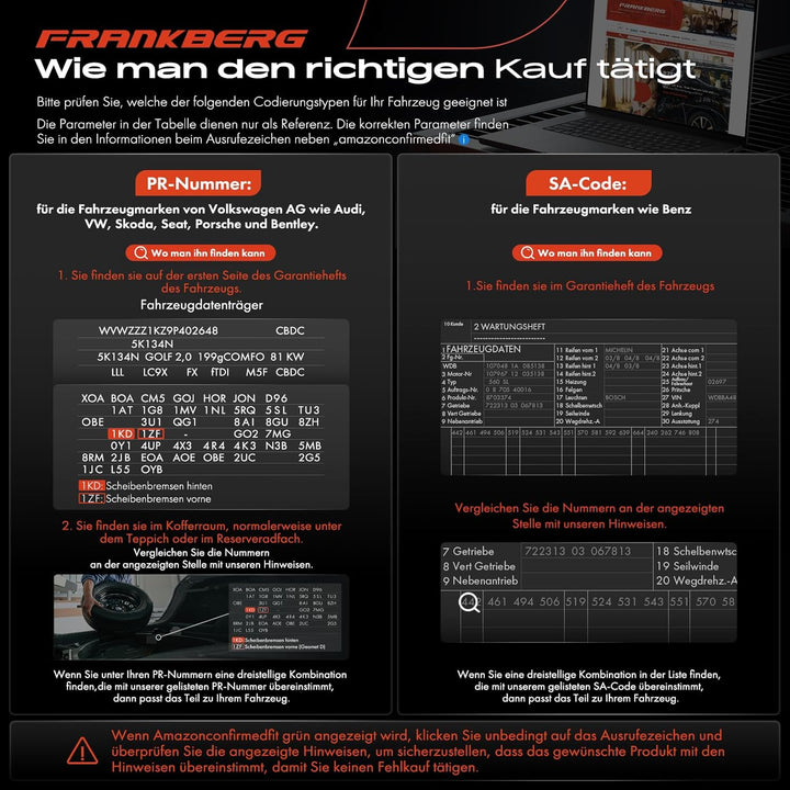 Frankberg Bremssattel Bremszange Vorne Rechts Kompatibel mit C-Klasse W203 CL203 S203 2001-2008 CLK