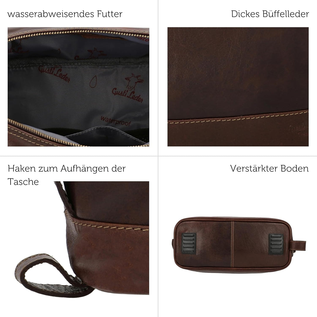 Gusti Waschtasche Leder - Anika Kulturtasche Kulturbeutel Kosmetiktasche Ledertasche gross für Damen