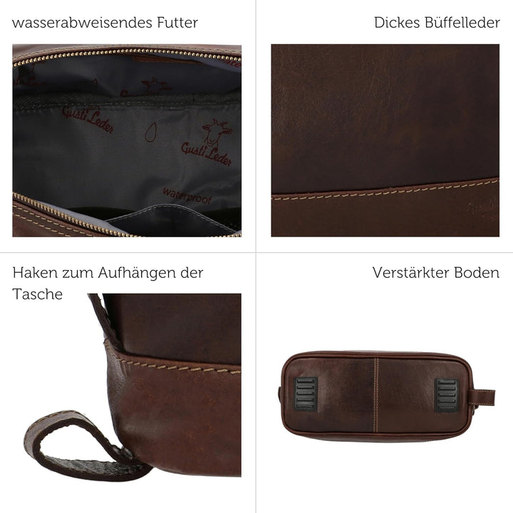 Gusti Waschtasche Leder - Anika Kulturtasche Kulturbeutel Kosmetiktasche Ledertasche gross für Damen