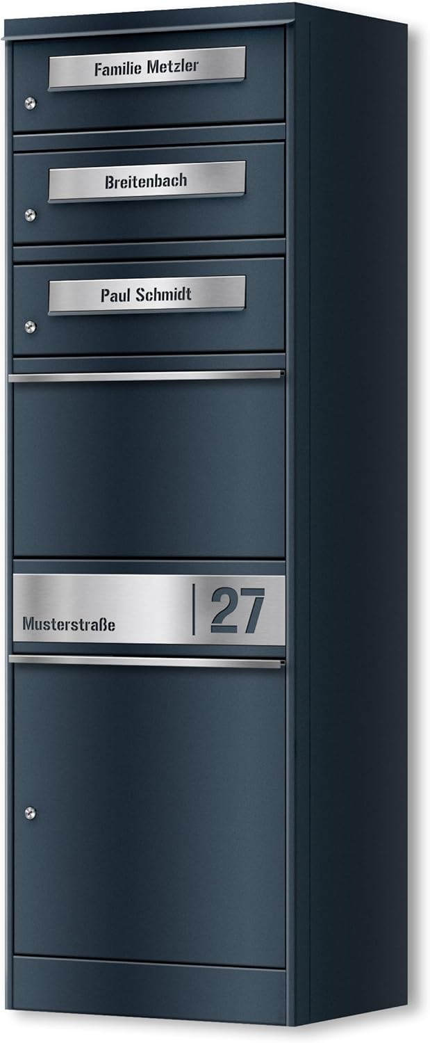 Metzler Paketbox mit 3 Briefkästen – 3er Briefkasten mit Paketfach & Namensgravur, Personalisierte B