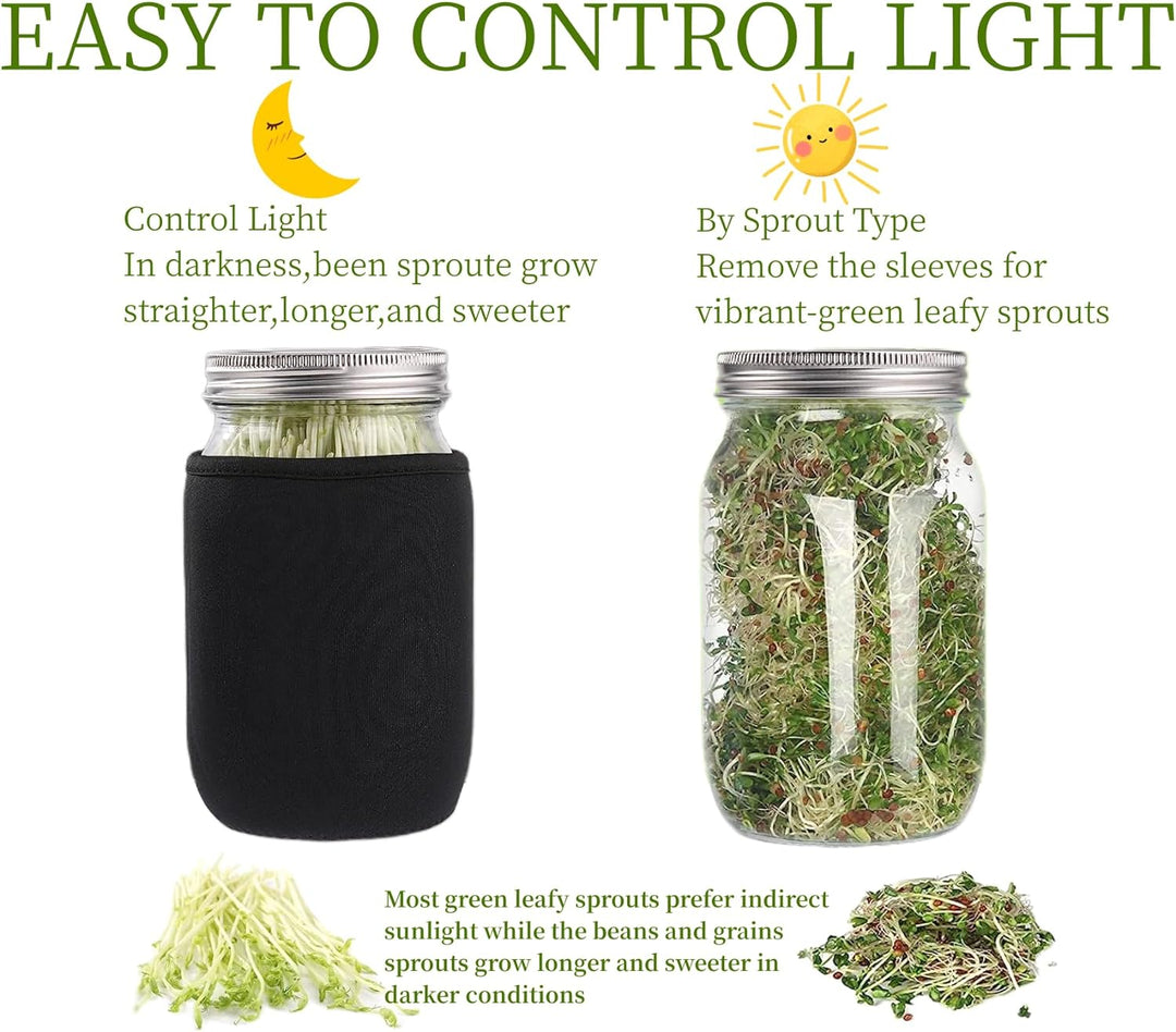 Deefongo 1000 ml Sprossen-Set, 4er Sprouting jar Glas,Keimglas-Set, Weithalsgläser mit abgeschirmten