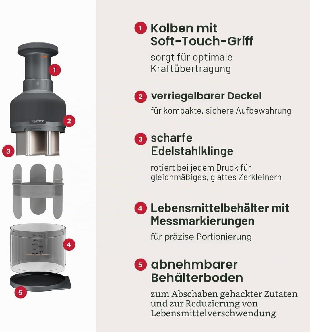 Zyliss Zick Zick 3 Manueller Lebensmittelzerkleinerer, manueller Gemüseschneider und -würfelschneide