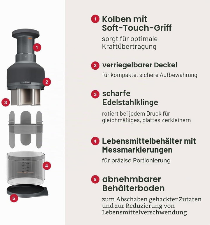Zyliss Zick Zick 3 Manueller Lebensmittelzerkleinerer, manueller Gemüseschneider und -würfelschneide