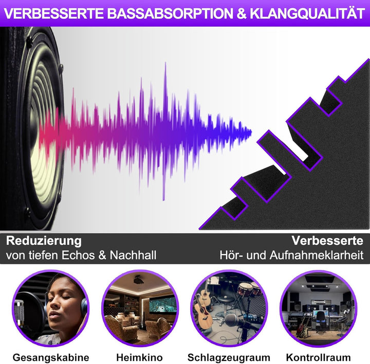 BXI Bass Traps - 12 Stück 10 X 10 X 30 cm Dichter Studio Bass-Schaumstoff Eckabsorber, Akustische Be