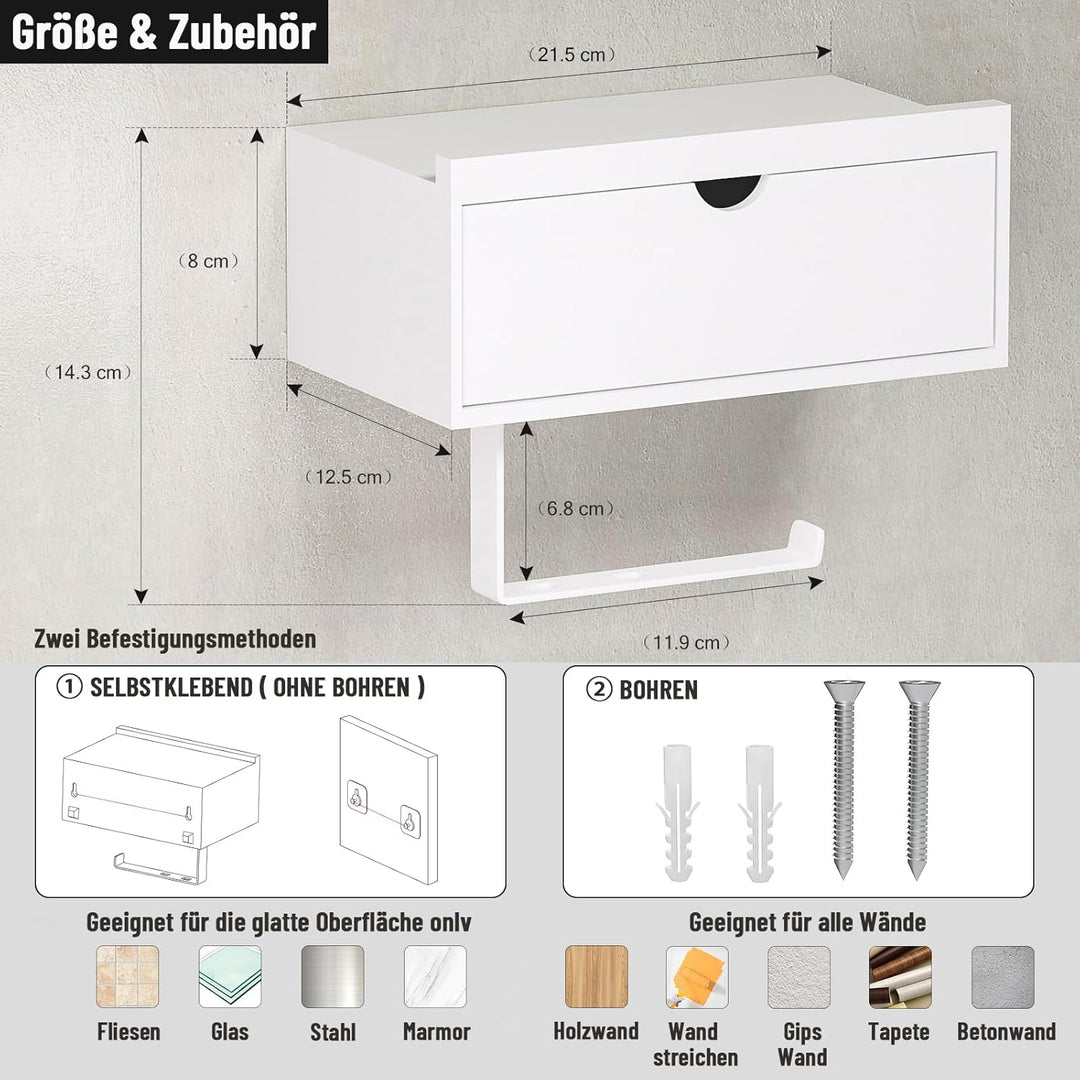 Toilettenpapierhalter Ohne Bohren, Klopapierhalter mit Feuchttücherbox Klorollenhalter mit Ablage Ba