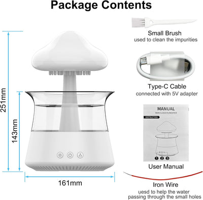 Umelee Luftbefeuchter in Regenwolkenform, Humidifier 300 ml mit 7 Bunten Nachtlichtern und 3 Regen-/