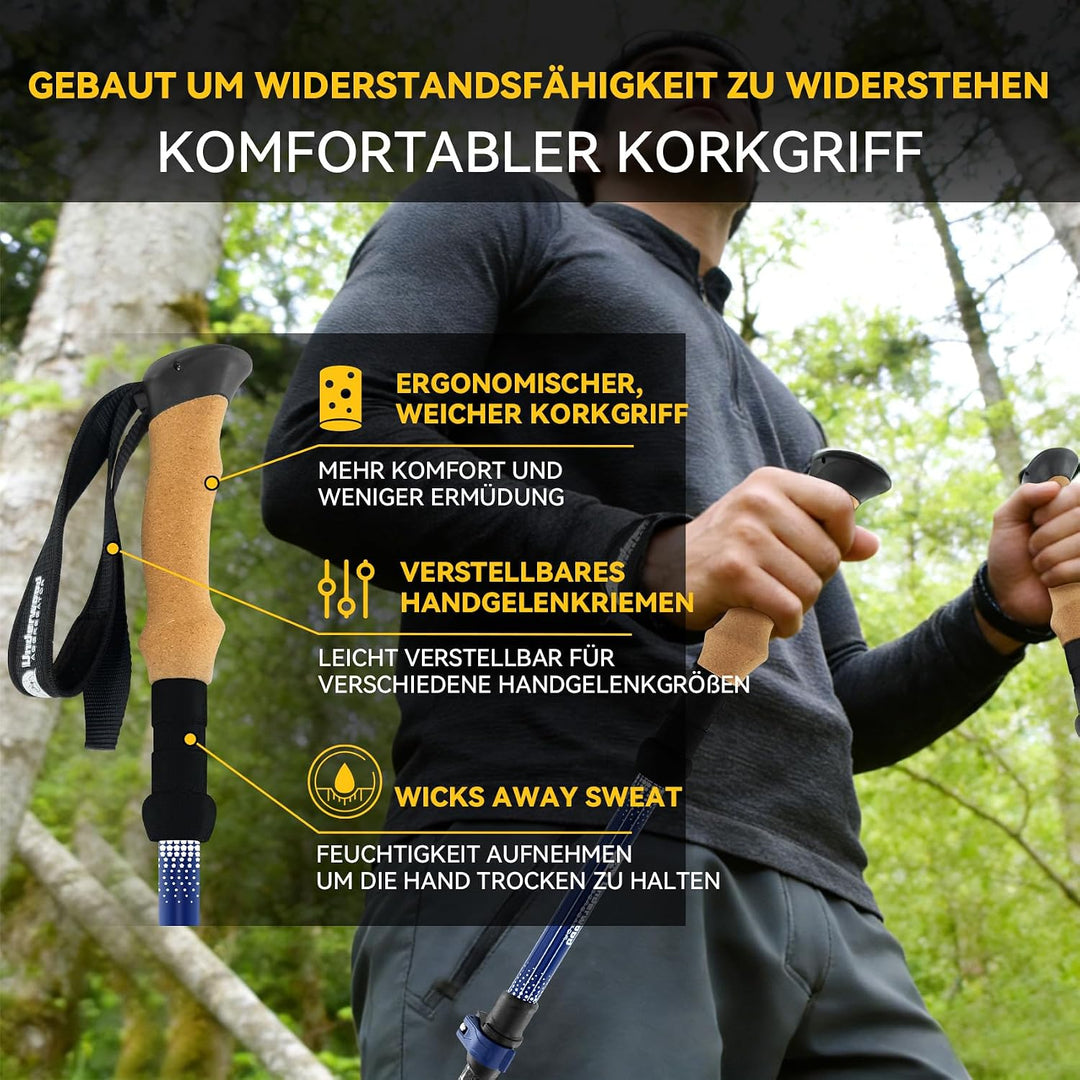 UnderwoodAggregator Carbon Trekkingstöcke – 2 Stück, teleskopierbar, verstellbar, mit Korkgriffen un