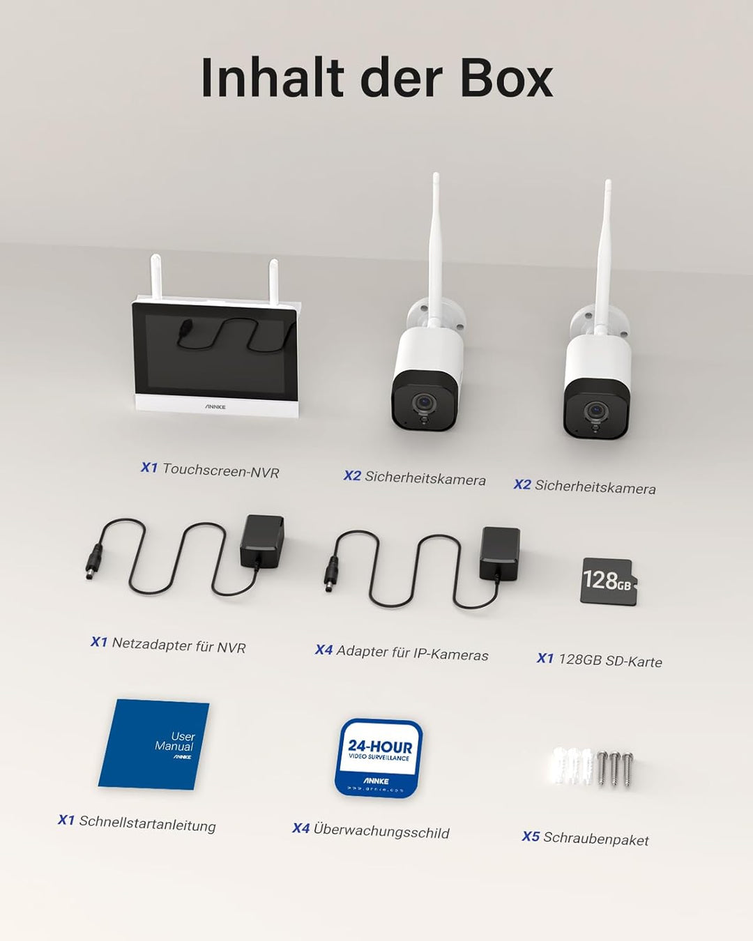ANNKE 3MP Funk Überwachungskamera Set mit 10.1 Zoll Monitor, 4CH 5MP NVR und 4 IP Kameras Aussen mit