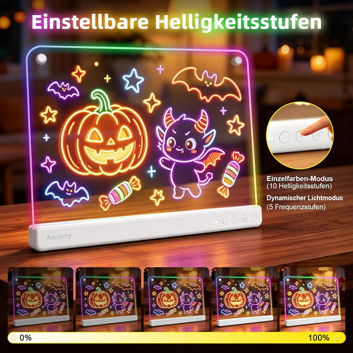 LED Zeichenbrett, Awatty Wiederaufladbare Doodle Notiztafel für Kinder 16 Zoll LED Maltafel mit 10 L