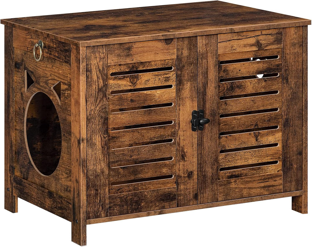 HOOBRO Katzenklo Schrank, Katzenklo aus Holz im Jalousien-Stil drinnen, Haustierbox mit 4 Eisenfüsse