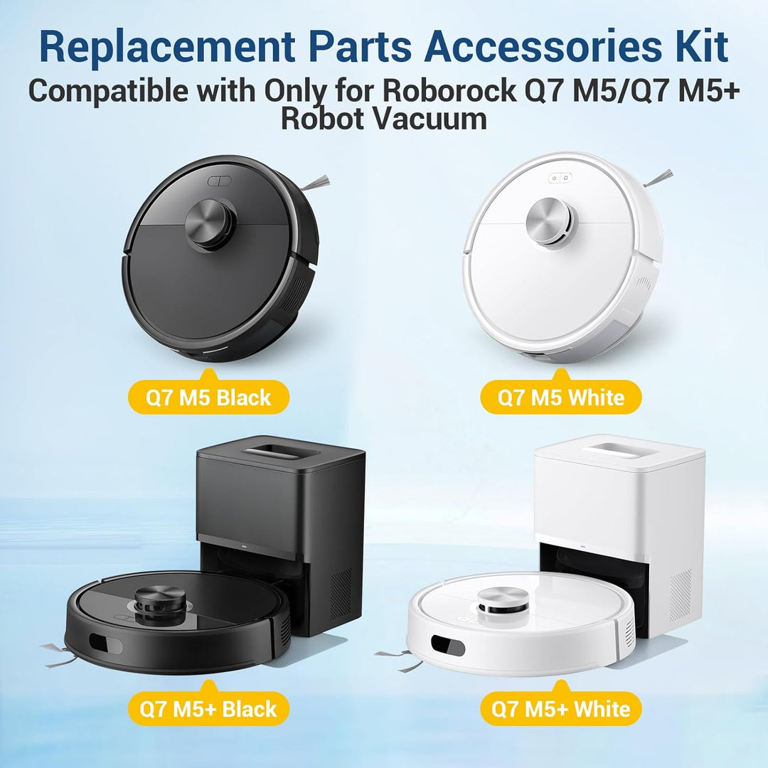 22 Stück Zubehör für Roborock Q7 M5/ Q7 L5+ Saugroboter Ersatzteile, 2 Hauptbürsten, 6 HEPA-Filter,
