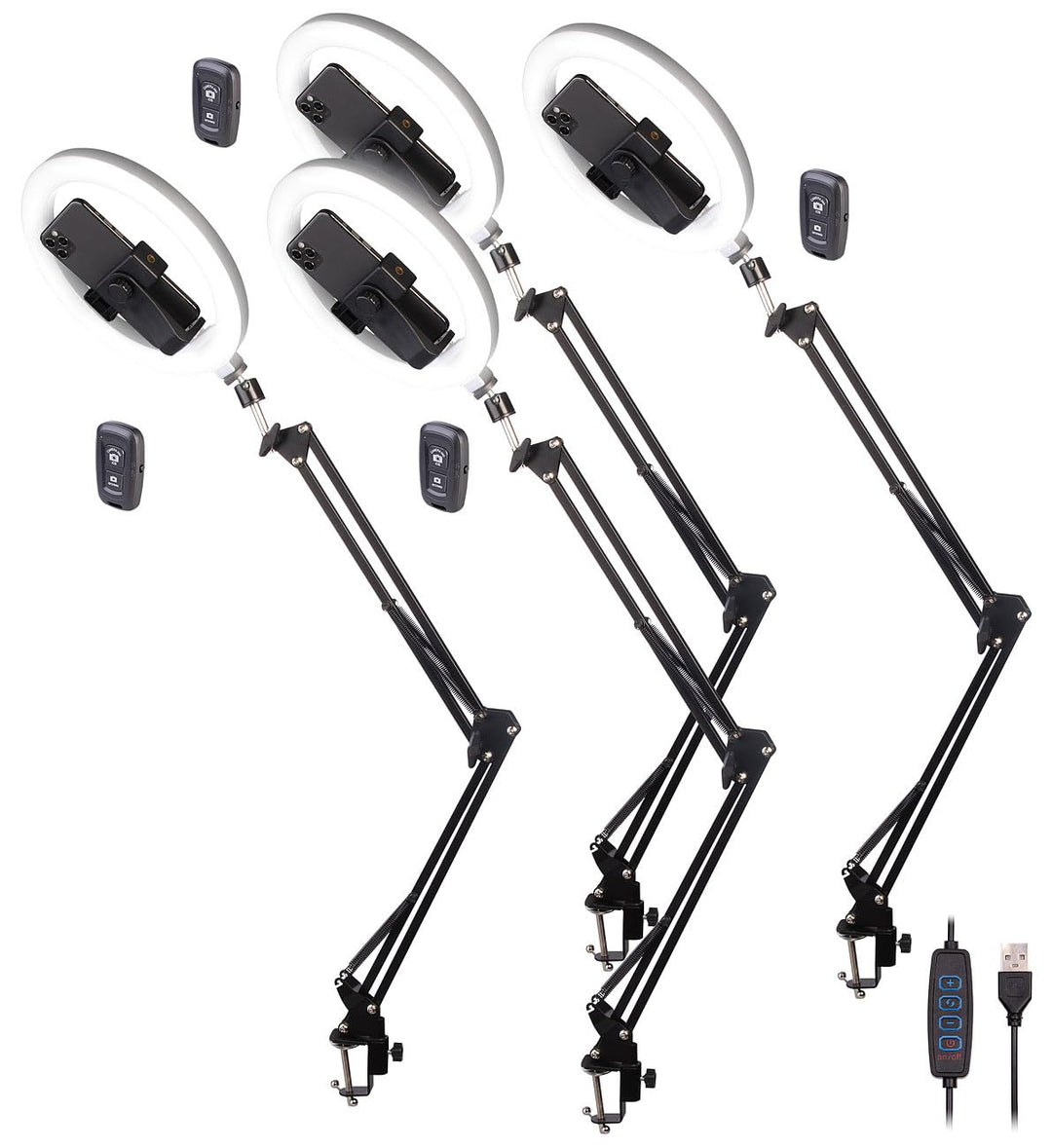 Somikon iPhone Dokumentenscanner: 4er-Set Dokumentenscanner- &amp; Overhead-Stative, 10"-Ringlicht, Ausl