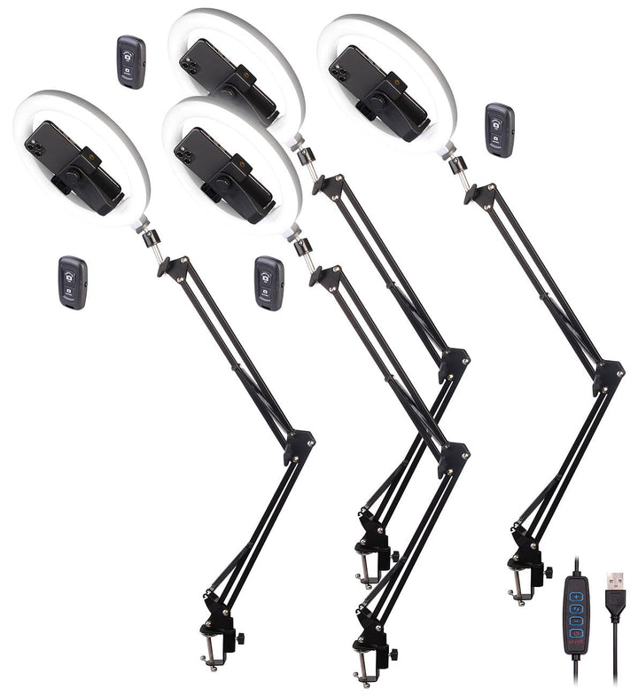 Somikon iPhone Dokumentenscanner: 4er-Set Dokumentenscanner- &amp; Overhead-Stative, 10"-Ringlicht, Ausl