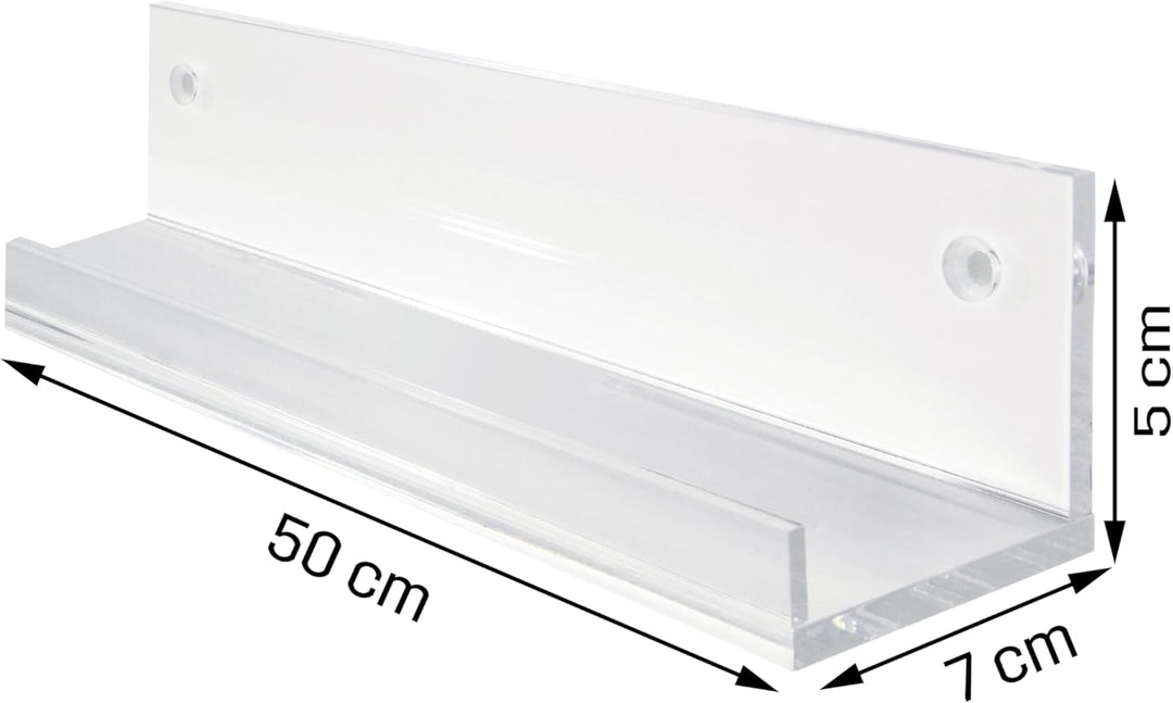 SIGEL GA111 Schmales Galerieboard / Regalboard / Ablageboard 50 cm, Acryl glasklar, 50 cm