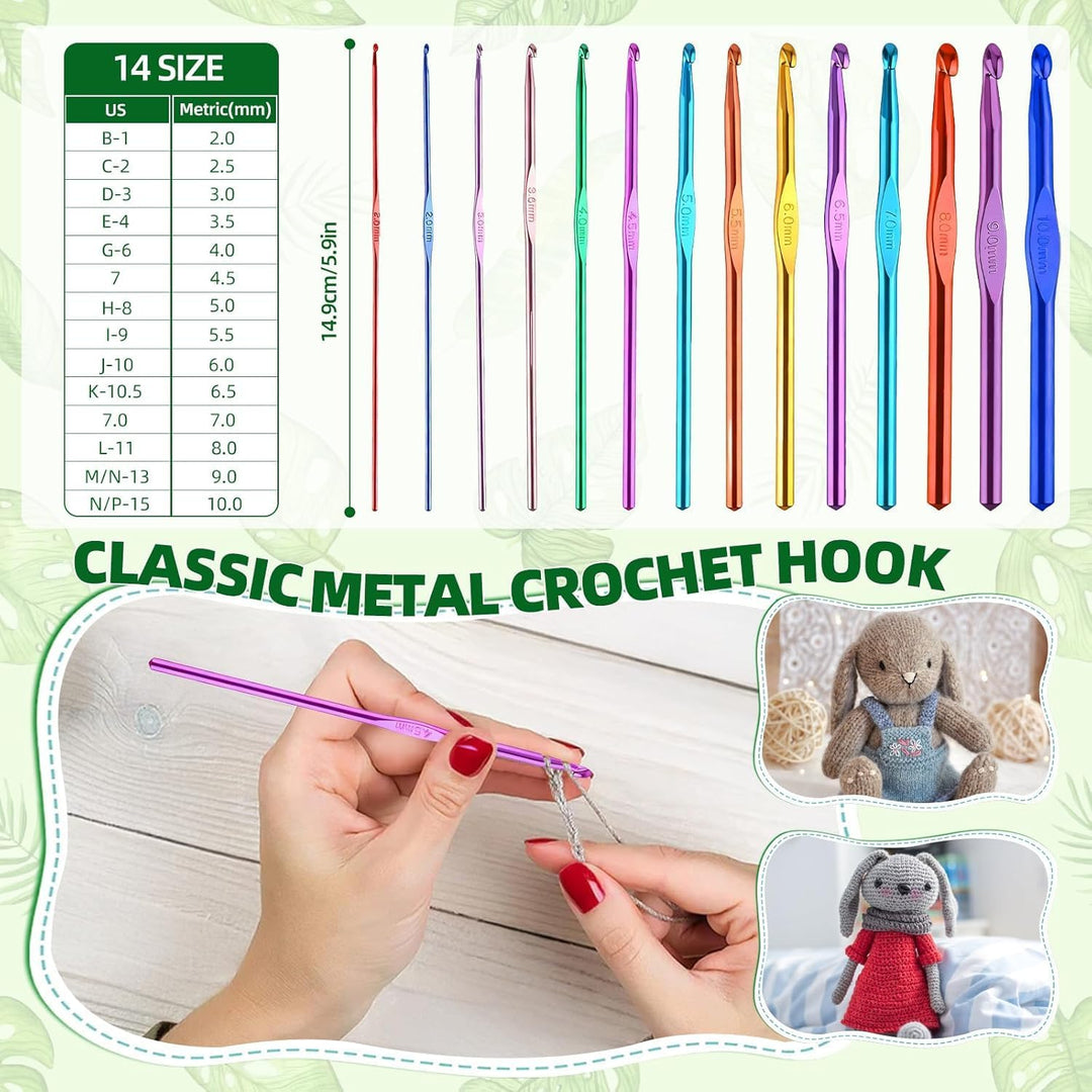 TOSUTO Häkelset für Anfänger,Tragbar Häkelnadel mit 12 Wolle,Häkelwolle Set,Stricken für Anfänger Se