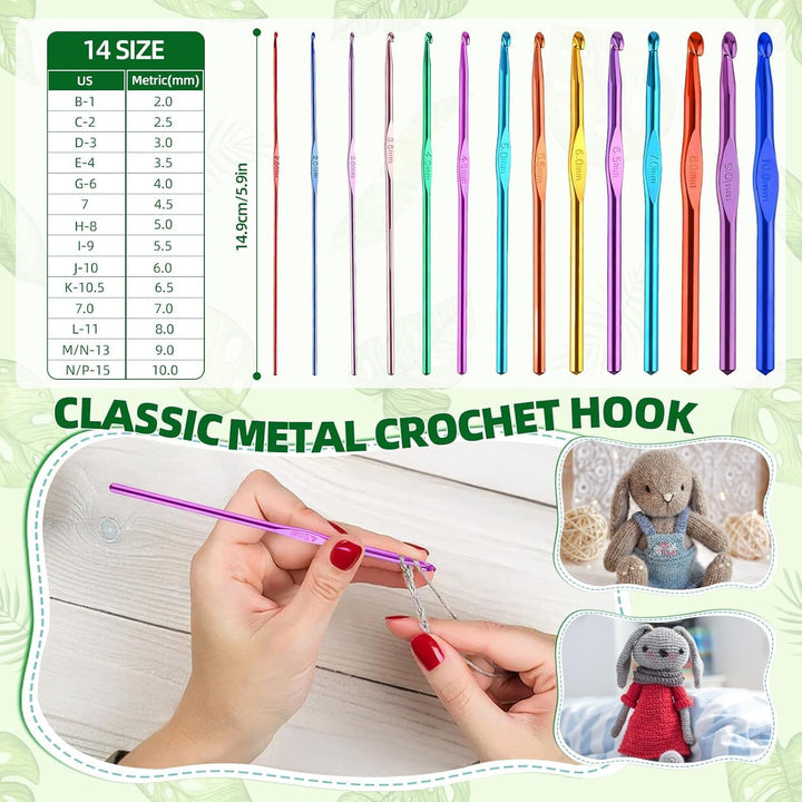 TOSUTO Häkelset für Anfänger,Tragbar Häkelnadel mit 12 Wolle,Häkelwolle Set,Stricken für Anfänger Se