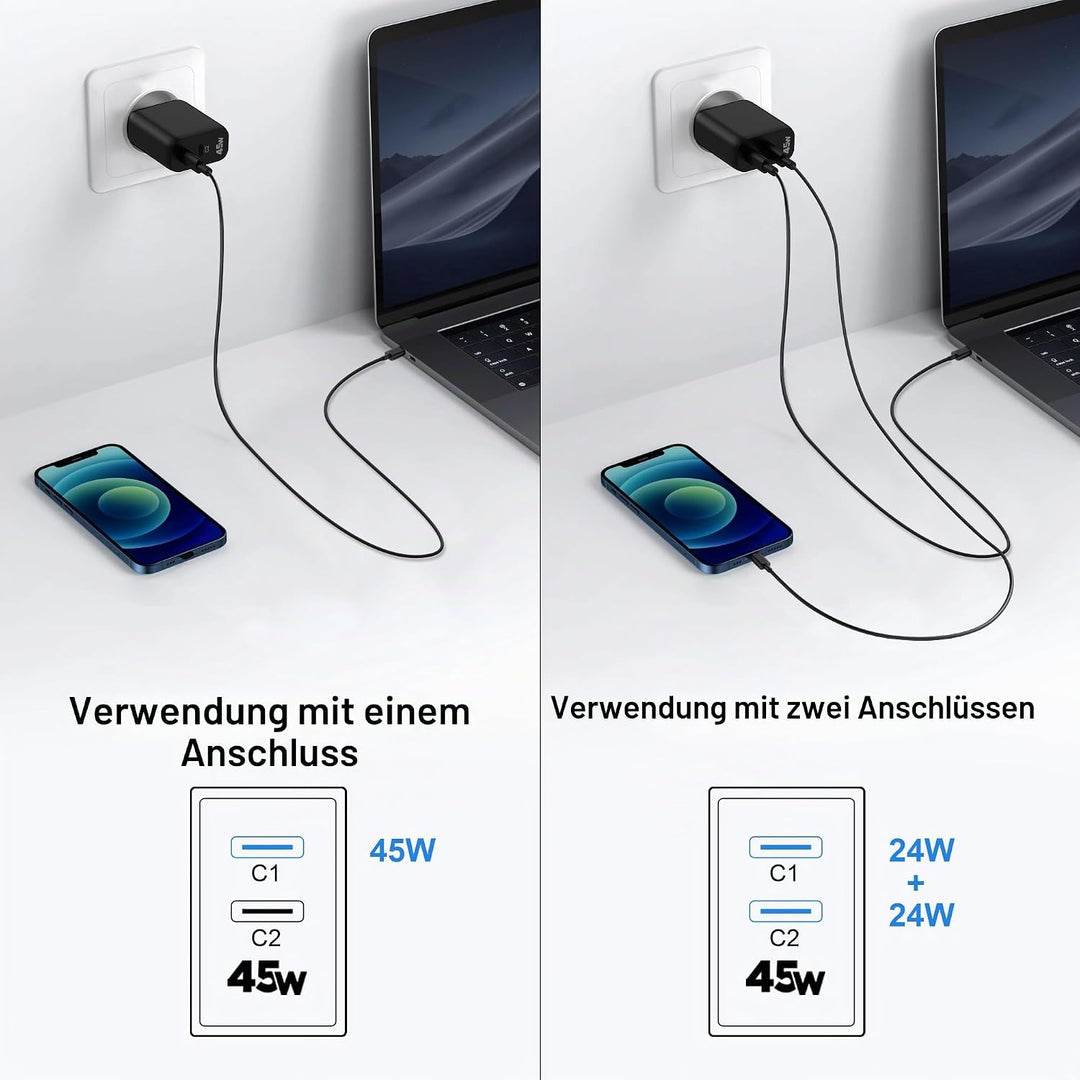 45W 2-Port USB C Ladegerät Mit Schnellladekabel für Samsung Galaxy S26 S25 S24 S23 Ultra Edge FE 5G