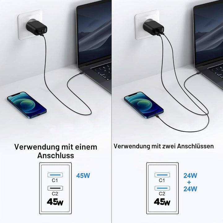45W 2-Port USB C Ladegerät Mit Schnellladekabel für Samsung Galaxy S26 S25 S24 S23 Ultra Edge FE 5G