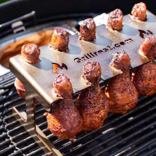 Grillrost.com Das Original Edelstahl Hähnchenkeulenhalter | Drumstickhalter - für 10 rundum knusprig