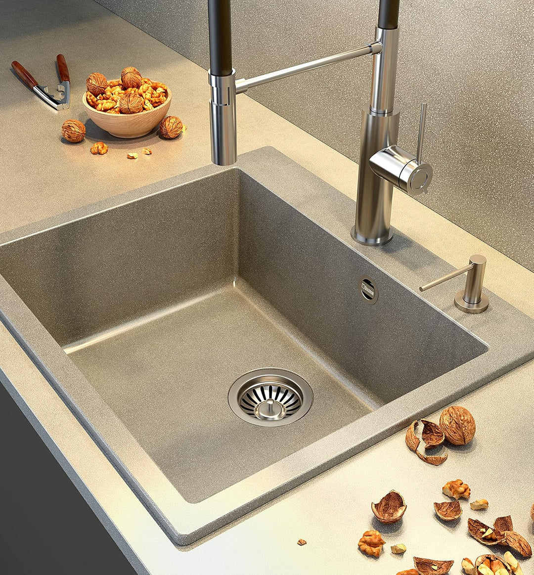 QUADRON Spülbecken Spüle Küche Grau & Golden | Grösse 57 x 50 x 22 cm | Granit Granitspüle MORGAN 11