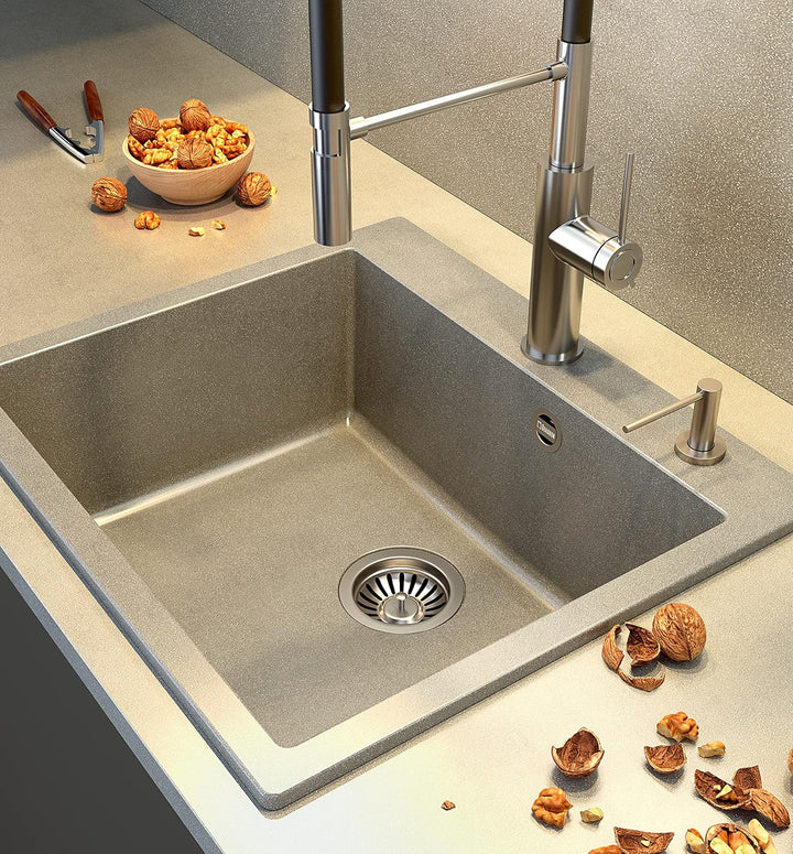 QUADRON Spülbecken Spüle Küche Grau & Golden | Grösse 57 x 50 x 22 cm | Granit Granitspüle MORGAN 11