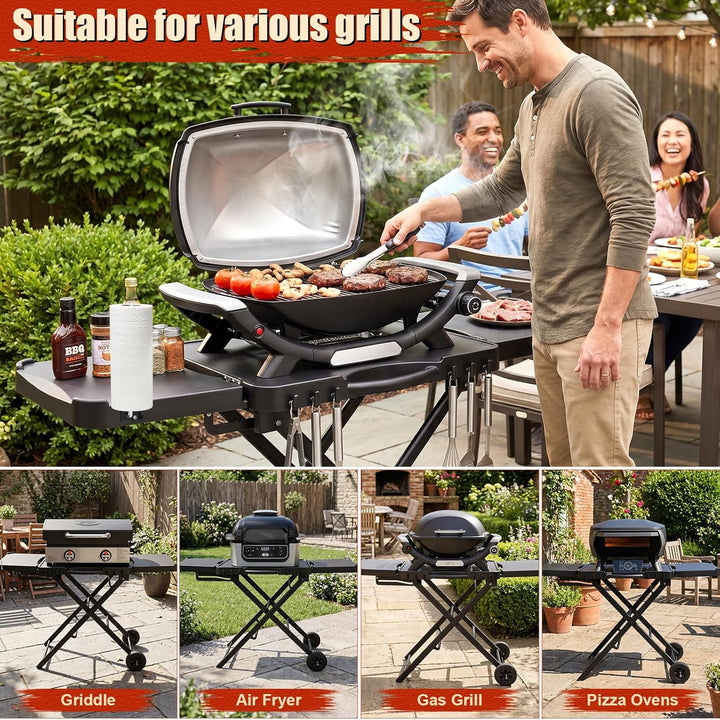 Denmay Grilltischwagen für Weber Q100 Q200 Q300 Serie, Enders Urban, Nexgrill, Ninja Woodfire Grill,