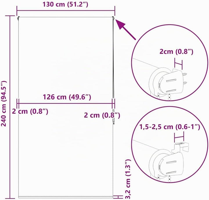 vidaXL Duschrollo 130x240 cm Stoffbreite 126 cm, Duschvorhang, Badewannenvorhang, Seitenzugrollo, Du