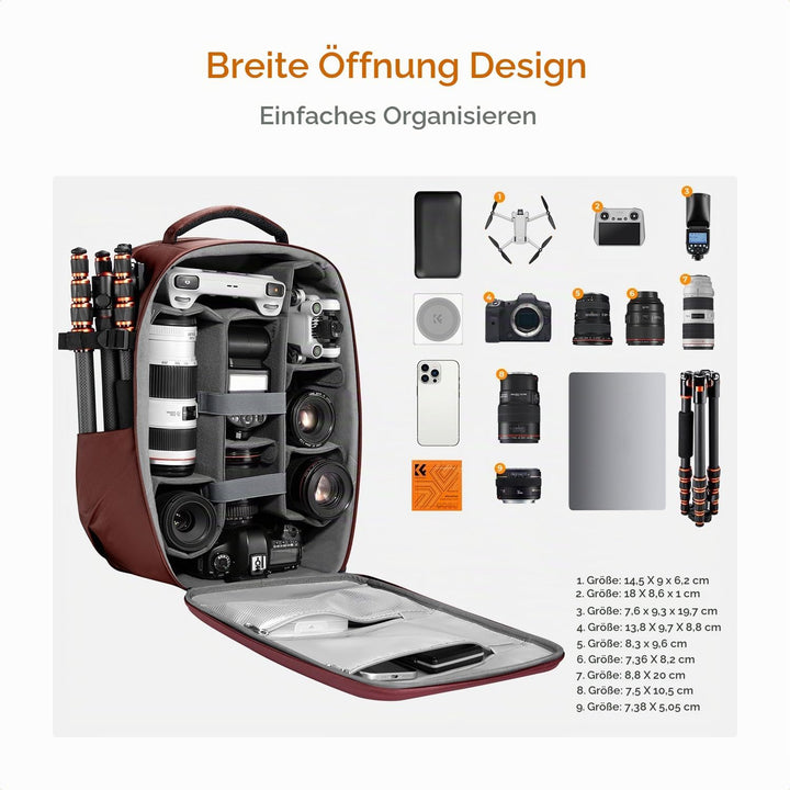 K&amp;F CONCEPT Kamerarucksack Fotorucksack mit Hartschale Kameratasche mit 15,6-Zoll-Laptopfach und Reg