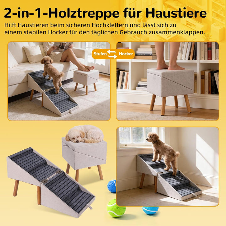 Hunderampe für Bett und Couch, Hundetreppe für grosse, mittlere und kleine Hunde, klappbare 2-in-1-H