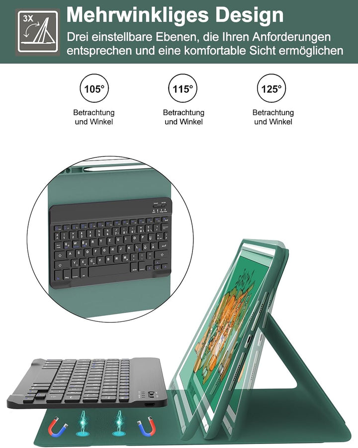 IVEOPPE Tastatur für iPad 9. Generation, Hülle mit Tastatur für iPad 10.2 Zoll (9./8./7. Generation)