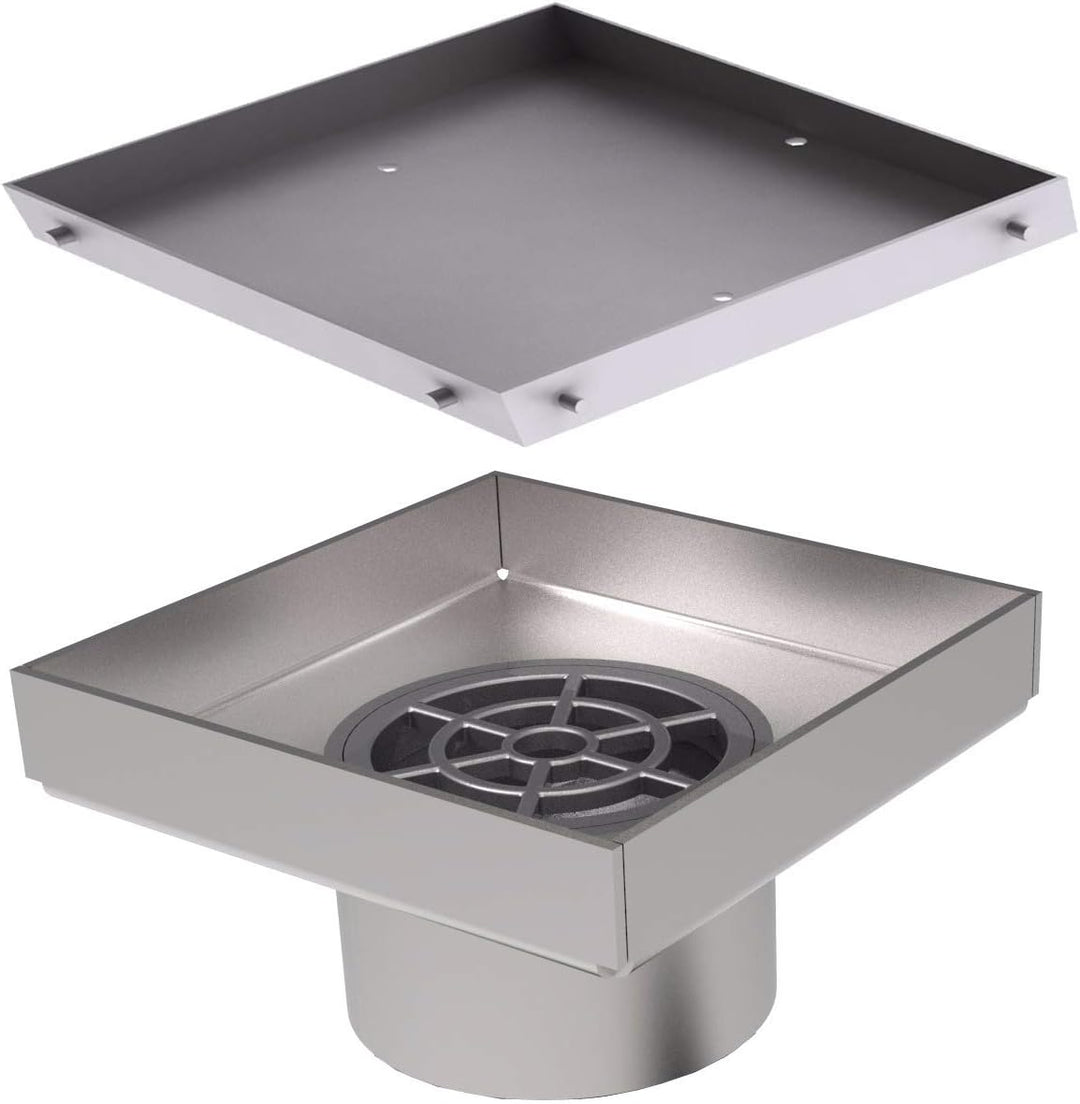 Bodenablauf Design "Fliesen" komplett aus Edelstahl für Flieseneinsatz 200x200 mm, sehr flach