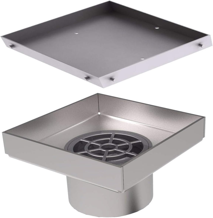 Bodenablauf Design "Fliesen" komplett aus Edelstahl für Flieseneinsatz 200x200 mm, sehr flach
