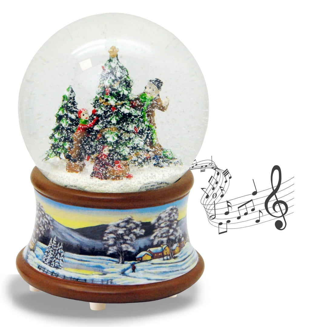 Weihnachts-Schneekugel mit Musik | Schneekugel Christbaum schmücken | Sockel Winterlandschaft braun
