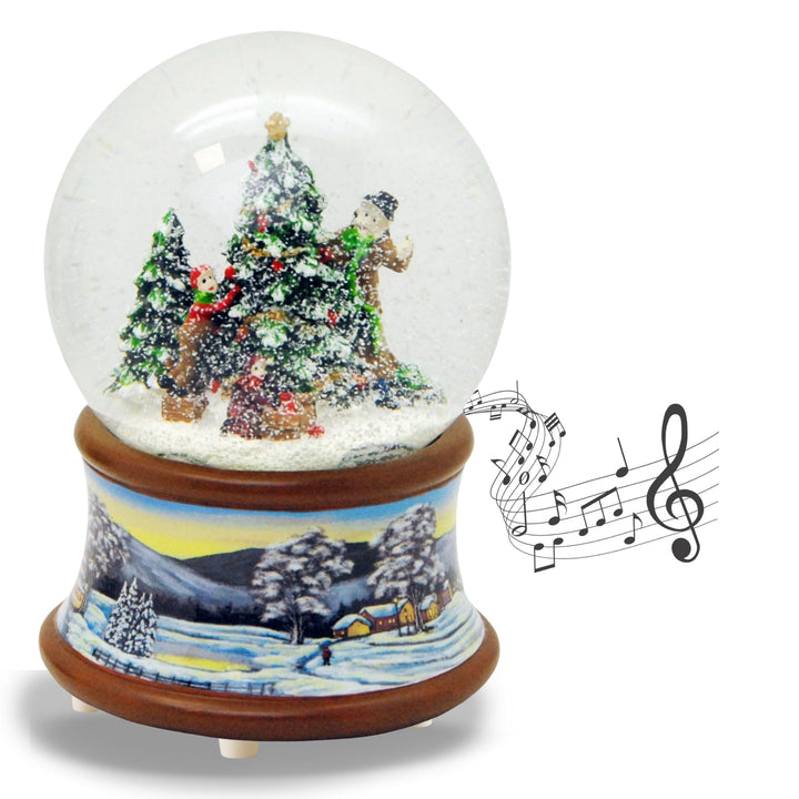Weihnachts-Schneekugel mit Musik | Schneekugel Christbaum schmücken | Sockel Winterlandschaft braun
