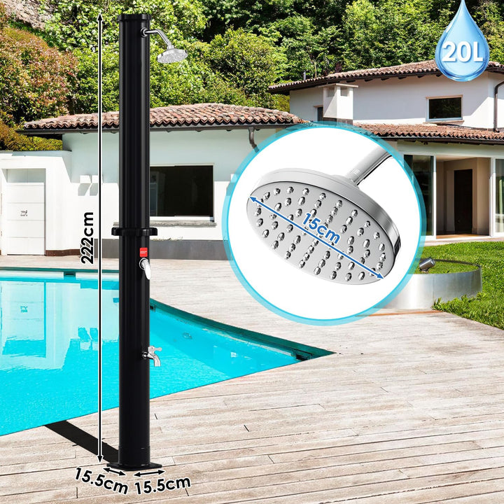 Eulenke Solardusche 20L Solar Gartendusche mit 360°Regenduschkopf und Wasserhahn, Warmes Wasser Max.