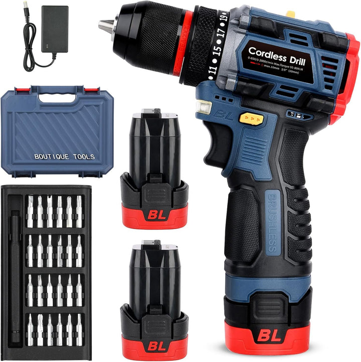 Akku Bohrschrauber mit Bürstenloser Motor - 16.8V Akku Bohrmaschine Bürstloser mit 2000mAh Akkus, 60