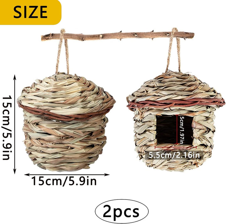 Vogelnest Gras, 2 Stück Gras Bird Nest, Handgewebte Vogelhäuser, Verschleissfest Hängender Vogelnest