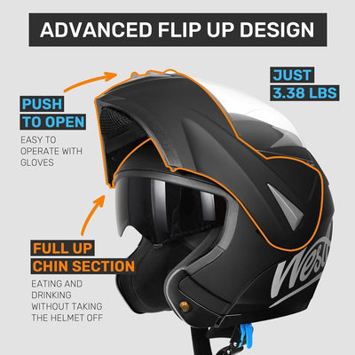 Westt Motorradhelm Herren Damen Klapphelm Jethelm mit Kinnschutz Integralhelm Scooter Roller Helm He