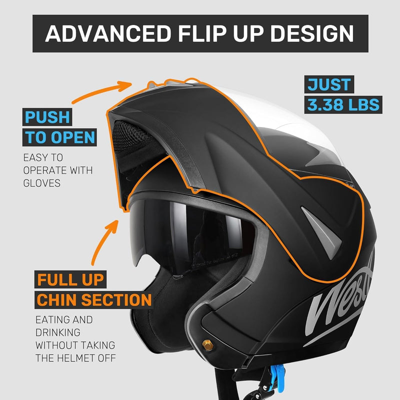 Westt Motorradhelm Herren Damen Klapphelm Jethelm mit Kinnschutz Integralhelm Scooter Roller Helm He