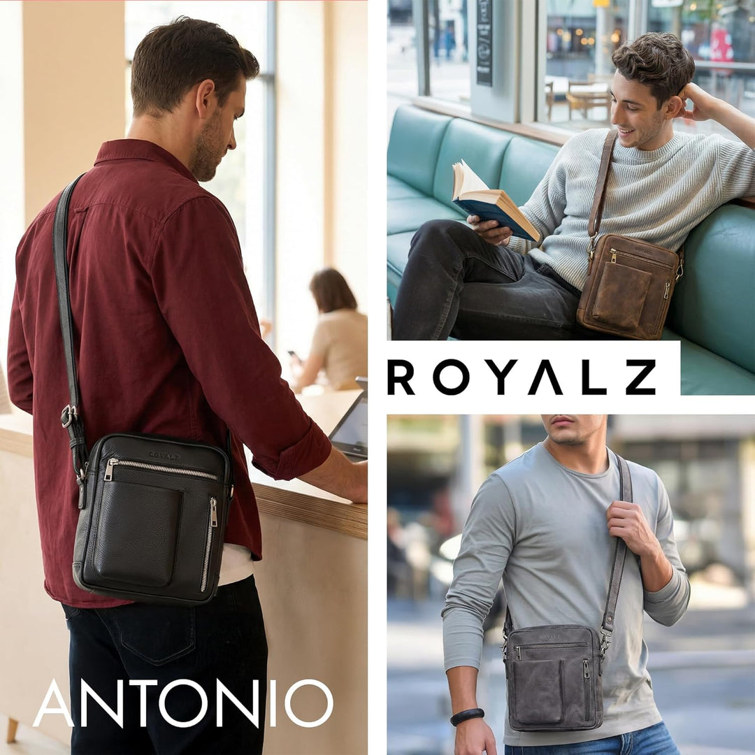 ROYALZ 'Antonio' Herrentasche Leder klein im Vintage Look - kleine Männer Umhängetasche aus Echtlede