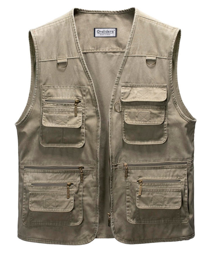 Oralidera Herren Outdoor Weste Freizeit Jacke Leicht Safari Weste mit Reissverschluss Jagd und Angle