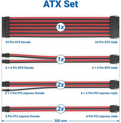 deleyCON Netzteil Kabel Set 6-Teilig 30cm - Intern Grafikkarte PC Computer Mainboard Motherboard 18