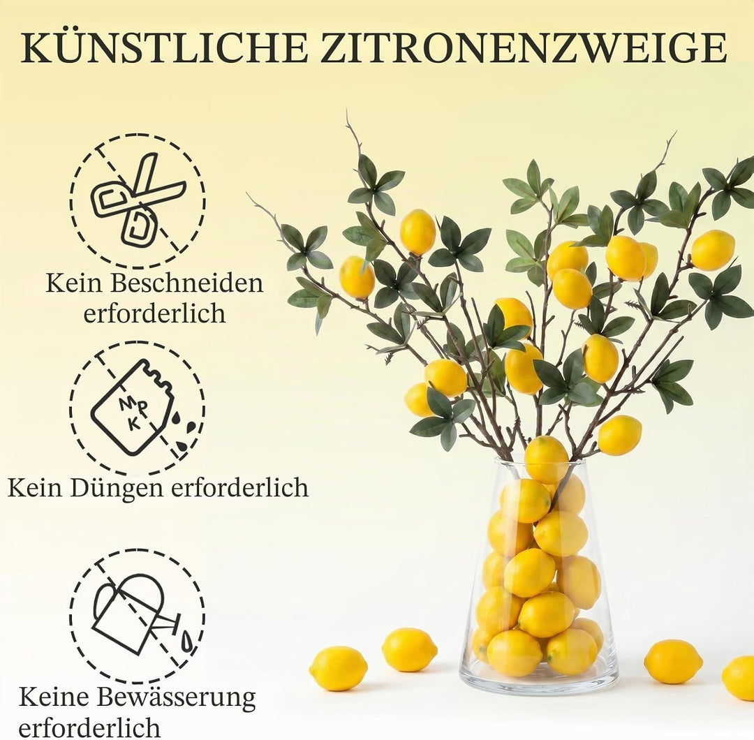 Gresorth Gelb Mini Zitrone Lebensecht Künstliche Dekoration mit Blätter Gefälschte Obst Zweigstelle