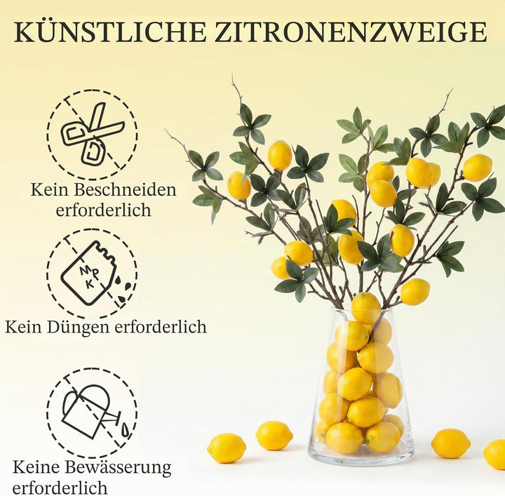 Gresorth Gelb Mini Zitrone Lebensecht Künstliche Dekoration mit Blätter Gefälschte Obst Zweigstelle