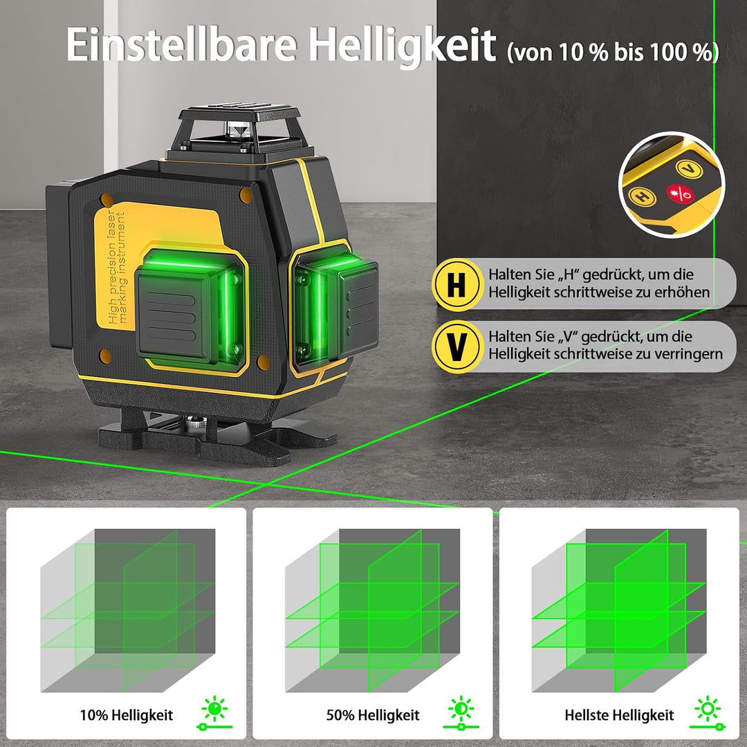 Laser Wasserwaage, SAVSEC 4x 360 Grad Selbstnivellierend Kreuzlinienlaser bis zu 37 Stunden, Fernbed