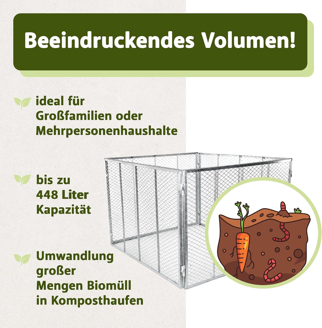 NATIV Garten Komposter 80x80x70 cm galvanisiert, Metallkomposter mit 448 Litern, Drahtkomposter für