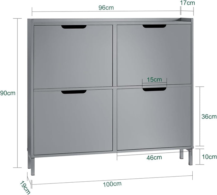 SoBuy Schuhschrank schmal mit 4 Klappen platzsparender Schuhkipper Hoch Kommode mit 4 Ablagen Schuhr
