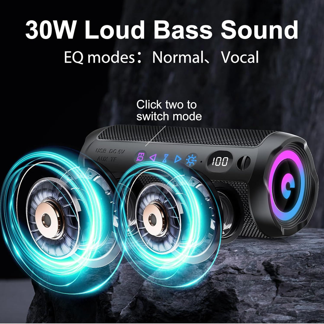 Bluetooth Lautsprecher mit Licht, Bluetooth 5.4 Musikbox,30W Dual Lautsprecher, LED Anzeige & 30 Std