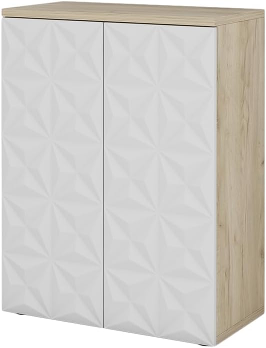 Vicco Midischrank Edge, Weiss/Eiche, 60 x 79.5 cm mit 2 Türen und 3 Fächer Weiss Kommode, Weiss Komm