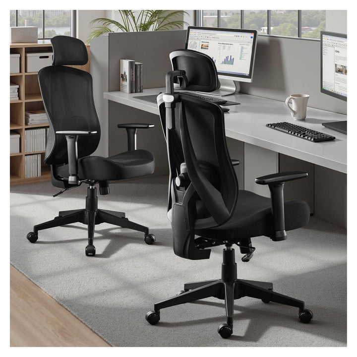 Ergonomischer Bürostuhl mit Verstellbar 3D Armlehne Kopfstütze und Lendenwirbelstütze, Schreibtischs